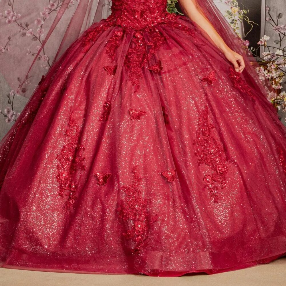 New Off Shoulder Butterfly Embellished Quinceanera Gown w/ Lace Up Back GL3181 - Picture 8 of 13